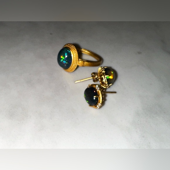 Black Opal Gold Plated Satin Finish Silver S925 Set - Picture 2 of 4